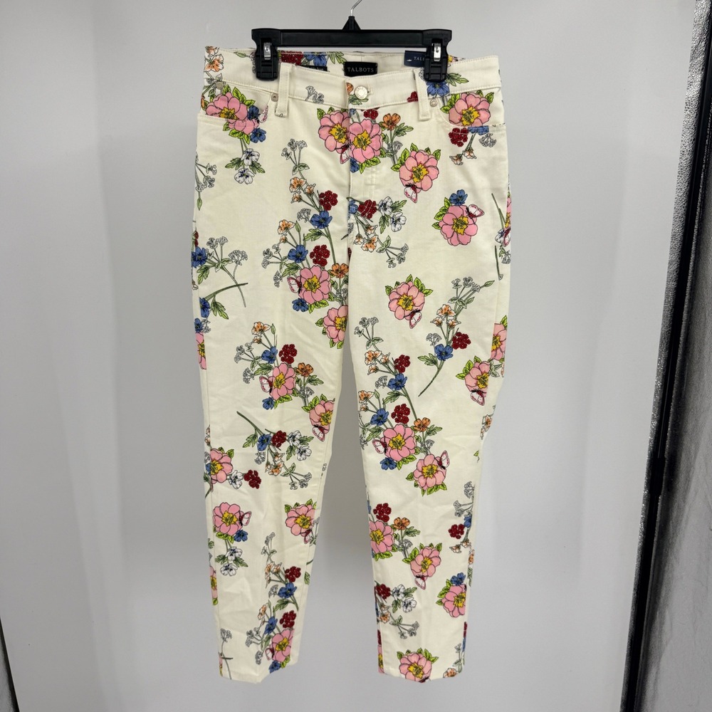 Talbots Slim Ankle Jean 10P Floral White Pink Slimming Panel NWT 10 Petite